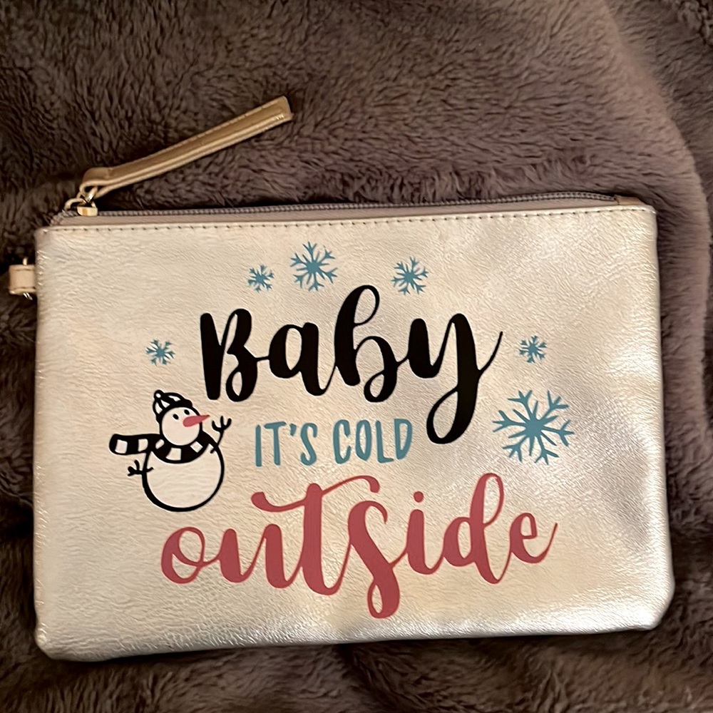 BABY IT’S COLD OUTSIDE cosmetic bag silver purse snowman snowflakes